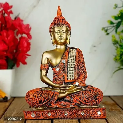 Global Grabbers Polyresin Sitting Buddha Idol Statue Showpiece for Home Decor Decoration Gift Gifting Items-thumb0