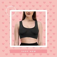 LADYCHOICE Women Nylon Spandex Non Padded Non-Wired Air Sports Bra Black-Grey-thumb1