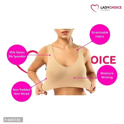 LADYCHOICE Women Nylon Spandex Non Padded Non-Wired Air Sports Bra Black-Skin-thumb2