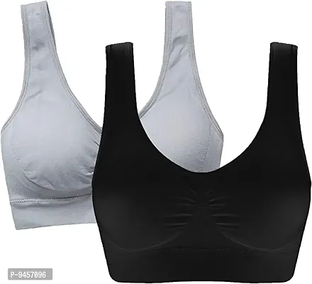 LADYCHOICE Women Nylon Spandex Non Padded Non-Wired Air Sports Bra Black-Grey-thumb0