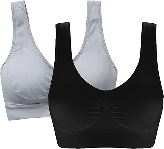 Women Nylon Spandex Non Padded Non-Wired Air Sports Bra (Pack of 3)