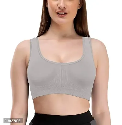 LADYCHOICE Women Nylon Spandex Non Padded Non-Wired Air Sports Bra Black-Grey-thumb3