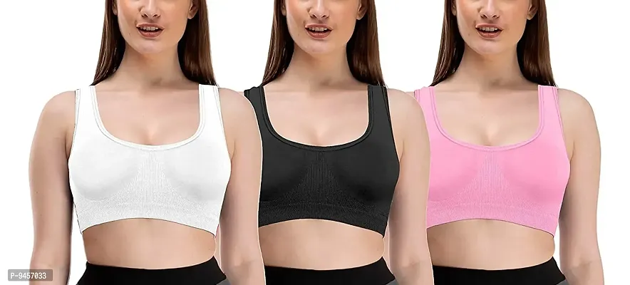 LADYCHOICE Women Nylon Spandex Non Padded Non-Wired Air Sports Bra (Pack of 3) (White-Black-BabyPink)