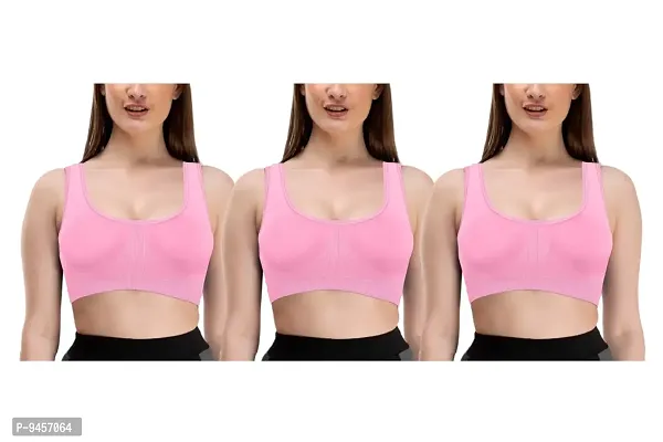 LADYCHOICE Women Nylon Spandex Non Padded Non-Wired Air Sports Bra (Pack of 3) (BabyPink)