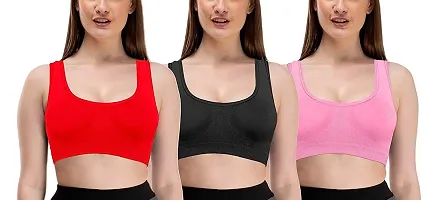 YOFAMA Women?s Color Air Bra Stretchable Seamless Non Padded Non Wired Bra for Women and Girls Fits Best to Bust Size 28 to 40 inches Free Size Set Pack of 3 (Cream-Black-SkyBlue, Free Size)