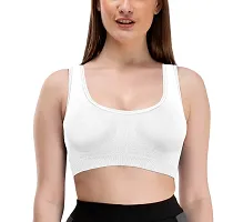 LADYCHOICE Women Nylon Spandex Non Padded Non-Wired Air Sports Bra (Pack of 3) (White-Skin-Black)-thumb3