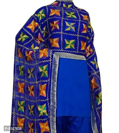 VEER Women's Phulkari Booti Dupatta Women's Indian Handicraft Ethnic Dupatta Phulkari Embroided Dupatta Chunni/Stole/Scarf (Free Size) (Blue)