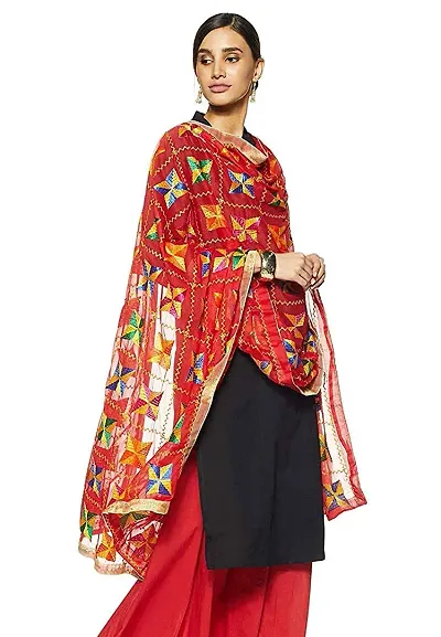 Women's Phulkari Booti Chiffon Dupatta (VEER-D03_Multicolour_Free Size)