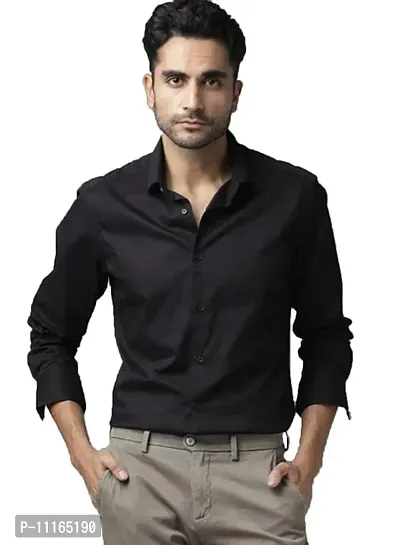 Black Cotton Solid Casual Shirts For Men