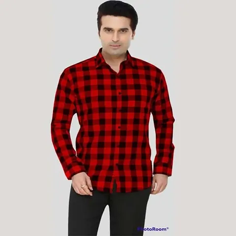 Red Checked Cotton Shirts With Long Sleeves