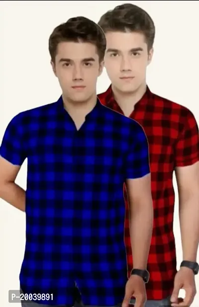 Stylish Polycotton Checked Short Sleeves Casual Shirt for Men | Pack of 2 |