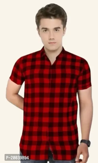 Stylish Polycotton Checked Short Sleeves Casual Shirt for Men-thumb0