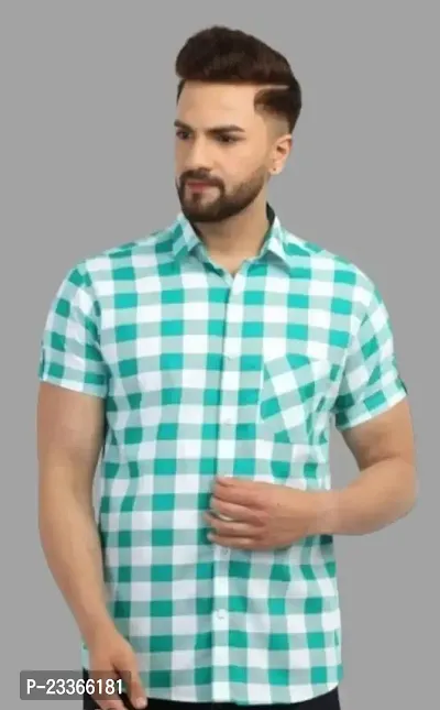 Stylish Premium Cotton Printed Mens Shirt / Designer checks SHIRT / Mens Cotton CHECKS Half Sleeve Shirts.Pack of 1-thumb0
