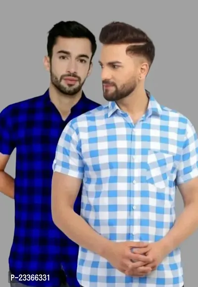 Stylish Premium Cotton Printed Mens Shirt / Designer checks SHIRT / Mens Cotton CHECKS Half Sleeve Shirts. Pack of 2