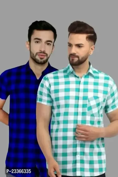 Stylish Premium Cotton Printed Mens Shirt / Designer checks SHIRT / Mens Cotton CHECKS Half Sleeve Shirts. Pack of 2