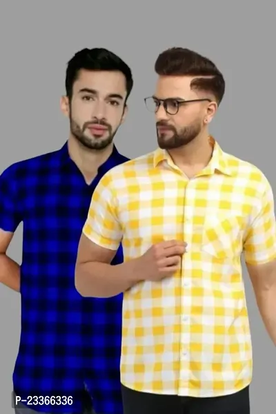Stylish Premium Cotton Printed Mens Shirt / Designer checks SHIRT / Mens Cotton CHECKS Half Sleeve Shirts. Pack of 2-thumb0