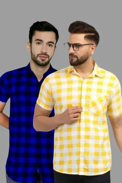 Designer checks SHIRT Mens Cotton CHECKS Half Sleeve Shirts Pack of 2