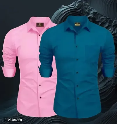 Classic Cotton Long Sleeves Solid Casual Shirts for Men Pack of 2