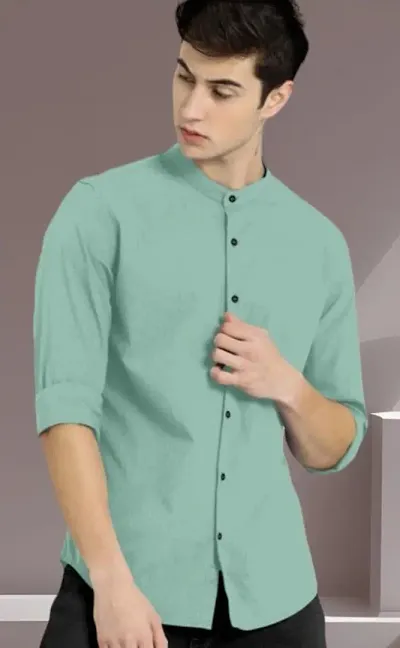 Stylish Cotton Mandarin Neck Solid Shirts