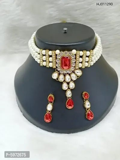 Beautiful Pearl Stone Choker Set with Mangtika and Earring-thumb0