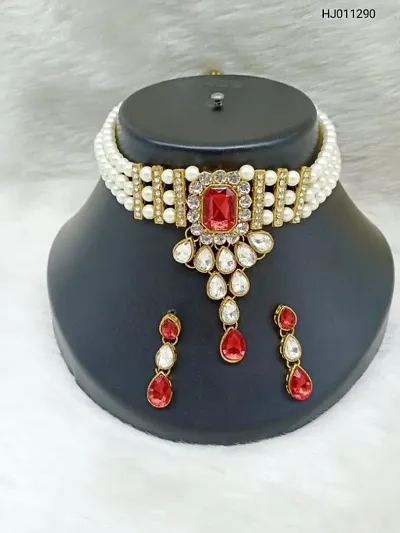 Beautiful Pearl Stone Choker Set with Mangtika and Earring