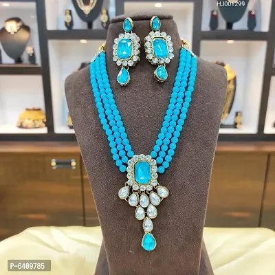 Bead and Stone Studded Necklace Set with Earring