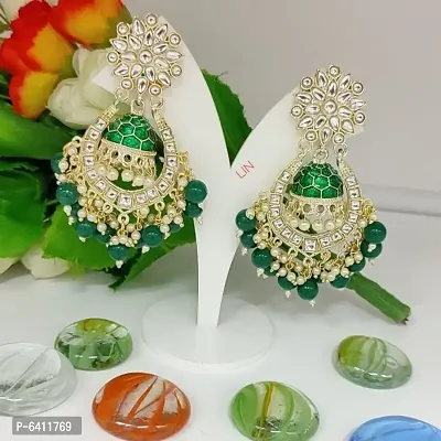 Beautiful Earrings Set in Meenakari Kundan Pearl-thumb0