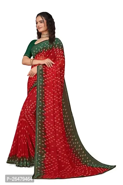 Beautiful Multicolored Printed Chiffon Saree With Blouse Piece For Women-thumb0