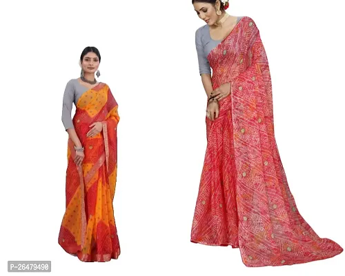 Beautiful Multicolored Printed Chiffon Saree With Blouse Piece For Women Pack Of 2-thumb0