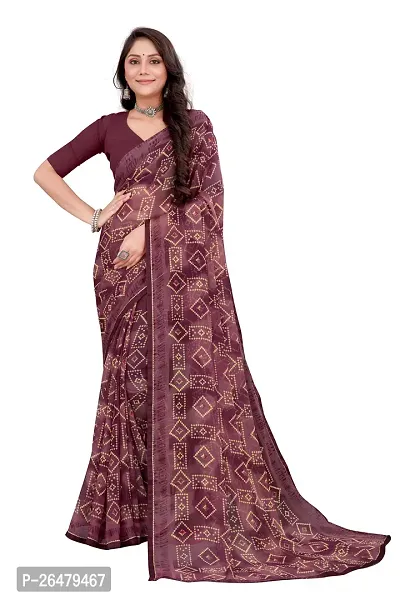 Beautiful Multicolored Printed Chiffon Saree With Blouse Piece For Women-thumb0