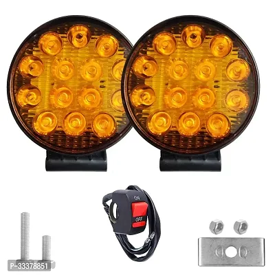 Super Bright 14 LED Round Yellow Fog Light For Jeep Cars Trucks Motorcycles and other Vehicles 2 light with 1 on off switch