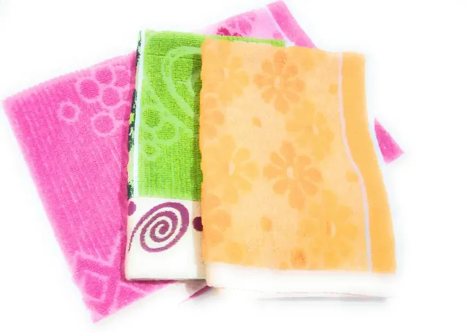 Soft Terry Cotton Multicoloured Hand Towels Set Of 3 Vol-4