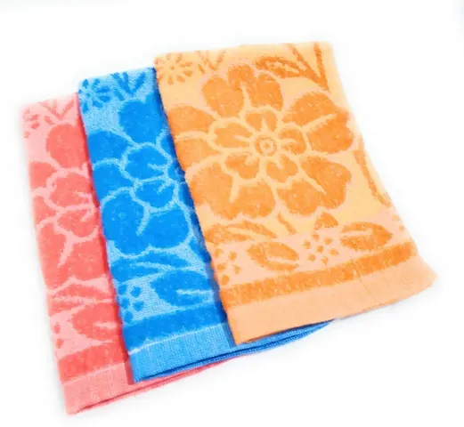 Soft Terry Cotton Multicoloured Hand Towels Set Of 3 Vol-7
