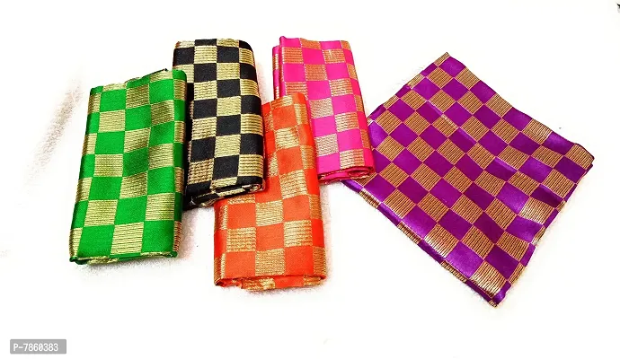 Cottons Unstitched Saree Blouse Fabric (Multicolor, Free Size) - Pack of 5, 0.9m Each -H16-thumb0