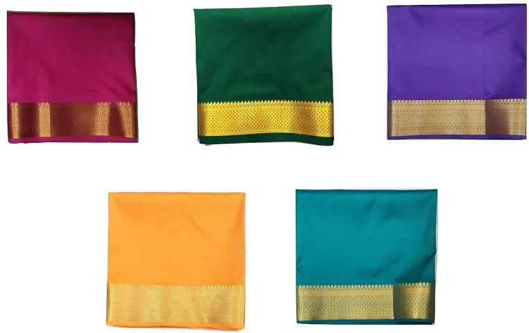 Silk-Cotton Blouse Piece Material for Women, Unstitched, Combo of 5 (1 meter each) - Navratri Special, Durga Puja Special, Oti Bharan, Ugadi Special (Rani, Green, Purple, Mango, Peacock)