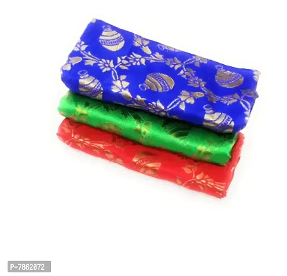 Cottons Unstitched Saree Blouse Fabric (Multicolor, Free Size) - Pack of 3, 1m Each -HA33-thumb0