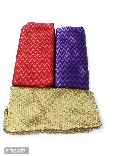 Cottons Unstitched Saree Blouse Fabric (Multicolor, Free Size) - Pack of 3, 1m Each -H89