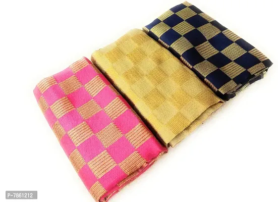 Cottons Unstitched Saree Blouse Fabric (Multicolor, Free Size) - Pack of 3, 1m Each -H8-thumb0