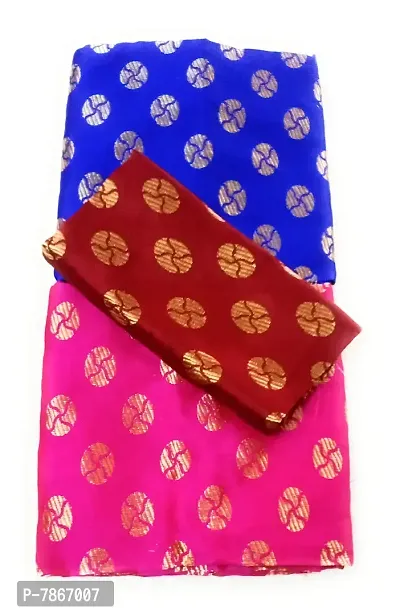 Cottons Unstitched Saree Blouse Fabric (Multicolor, Free Size) - Pack of 3, 1m Each -H27-thumb0
