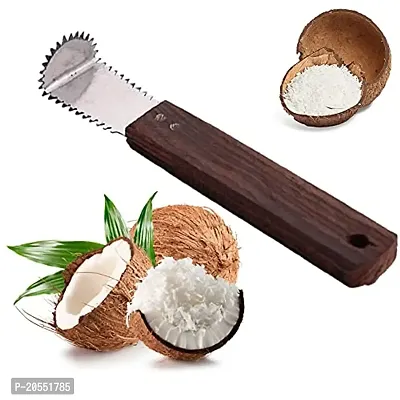 Qts Coconut Grater Steel, Scrapper Wood Hand Kitchen Tool, Silver and Brown