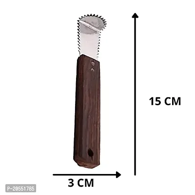 Qts Coconut Grater Steel, Scrapper Wood Hand Kitchen Tool, Silver and Brown-thumb3