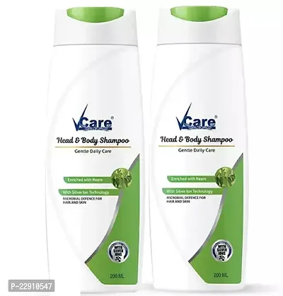 VCare Head and Body Shampoo for Hair and Skin, 200 ml, (Pack Of 2), Enriched with Neem and Silver Iron Technology