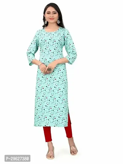 Attractive Turquoise Printed Crepe Straight Kurta For Women