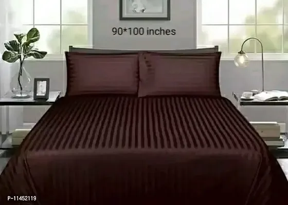 Solid Stripes Queen Size Flat Bedsheet with 2 pillow covers (Size 90*100 inches)