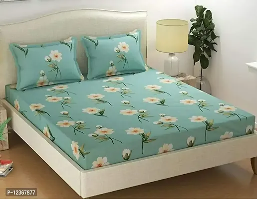 Queen Size All Around Elastic Fitted Bedsheet with 2 Pillow Covers (Fits upto 6 inch mattress)