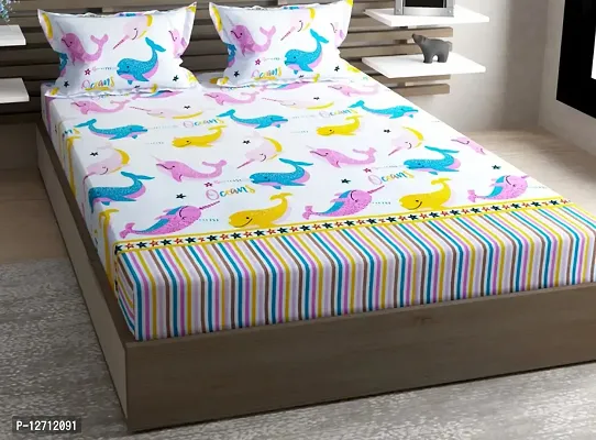 Premium King size elastic fitted bedsheet with 2 pillow covers (Kids Bedsheet collection) Fits upto 10 inch mattress