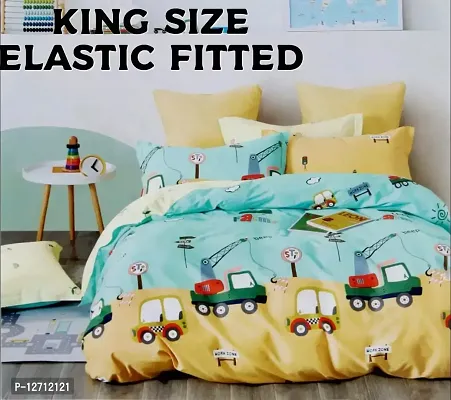 Premium King size elastic fitted bedsheet with 2 pillow covers (Kids Bedsheet collection) Fits upto 10 inch mattress