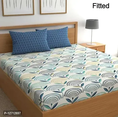 King size elastic fitted bedsheet with 2 pillow covers (fits upto 10 inch mattress)-thumb0