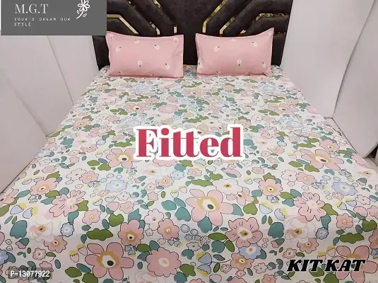 Premium King size elastic fitted bedsheet with 2 coordinated pillow covers (fits upto 12 inch mattress)-thumb0