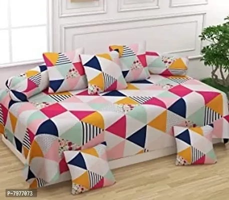8 Pcs Diwan Set with1 single bed sheet, 2 bolster covers,5 cushion covers-thumb0